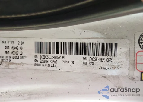 2010 Chrysler Sebring Touring z USA, uszkodzony, nr VIN 1C3BC5EDXAN156189